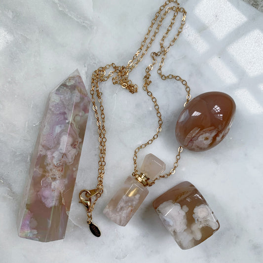 Aura Flower Agate Pendant set 4