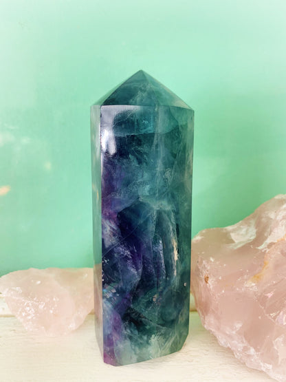 Rainbow Fluorite Tower #4 Black Tourmaline Inclusion