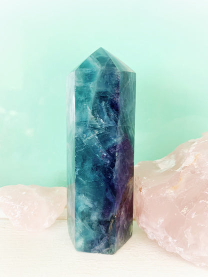 Rainbow Fluorite Tower #4 Black Tourmaline Inclusion